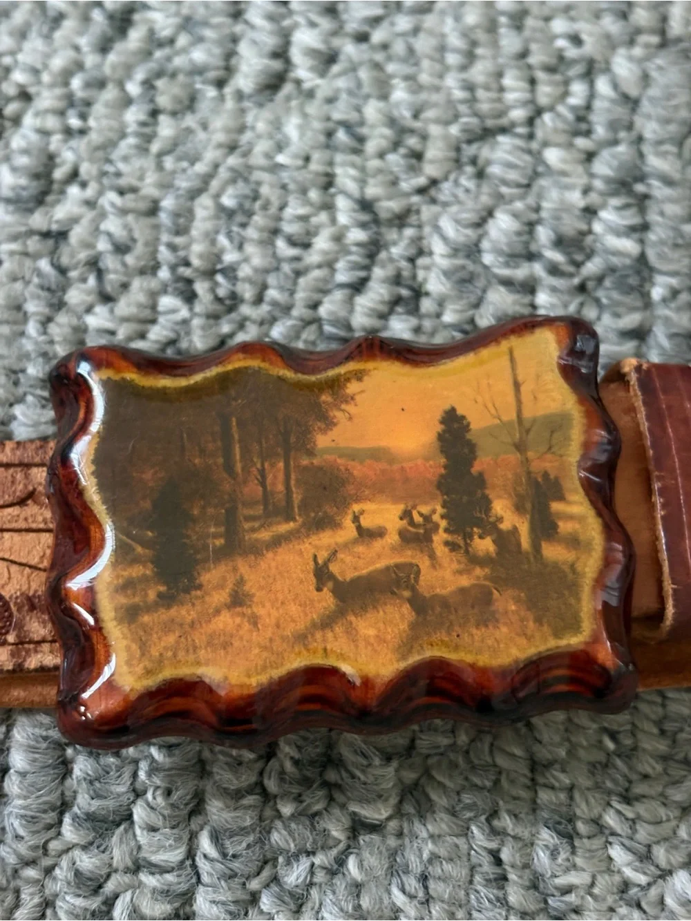 Vintage Tooled Leather Belt • Handmade Wood Resin Deer Buckle • Boho Western